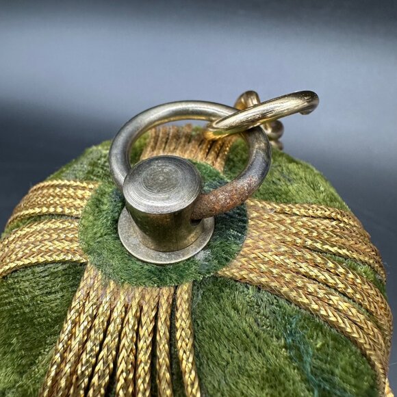 Vintage Green Velvet Gold Christmas Bell Music Box Hanging Decoration Japan - Picture 9 of 11